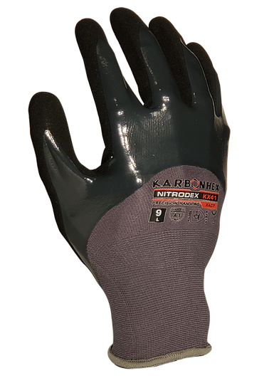 C16400 SW Safety® Karbonhex® KX41 3/4 Dip Nitrile Coated Mechanical Protection 18-Gauge Seamless Knit Gloves